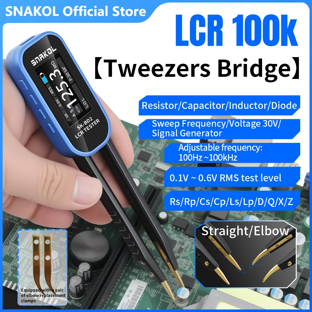 Snakol SK-BD2 High-Precision Handheld Tweezer Bridge Smart Digital LCR Tester for Voltage, Resistance, Capacitance, Inductance
