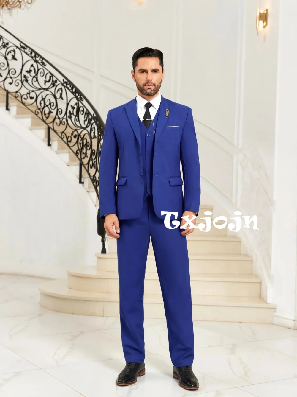 

New Blue Men's Slim Fit Suits 3 Pieces Business Outfit Notched Lapel Formal Man Tuxedo Banquet Party Wear Plus Size Suit Set
