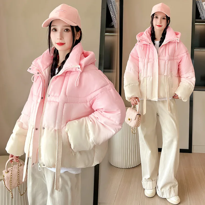 

Luxury High Quality Winter Warm Puffer Jacket New Gradient-Color Cotton Padded Jacket Women Trend Thicken Windproof Trench Coat