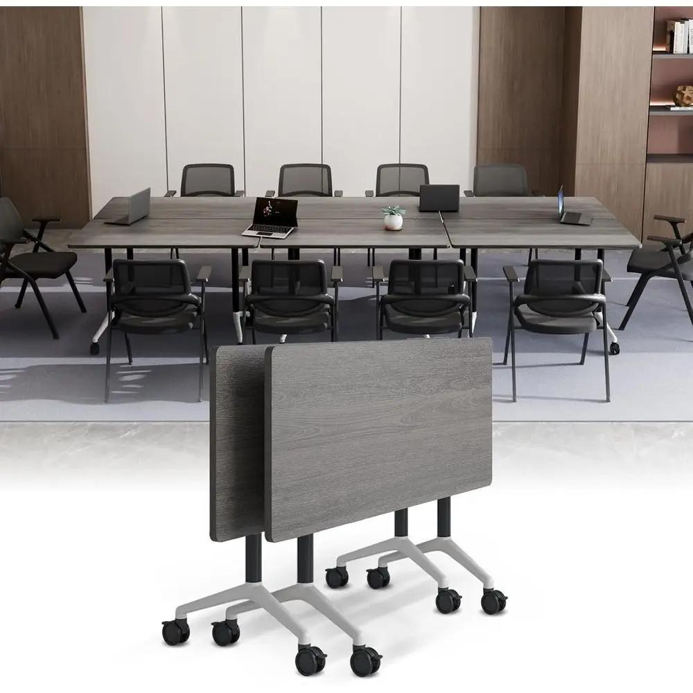 

Mobile Large Conference Tables with Stackable Top, Ideal for Training, Meetings, Seminars, Offices, and Classrooms (Grey, 63)