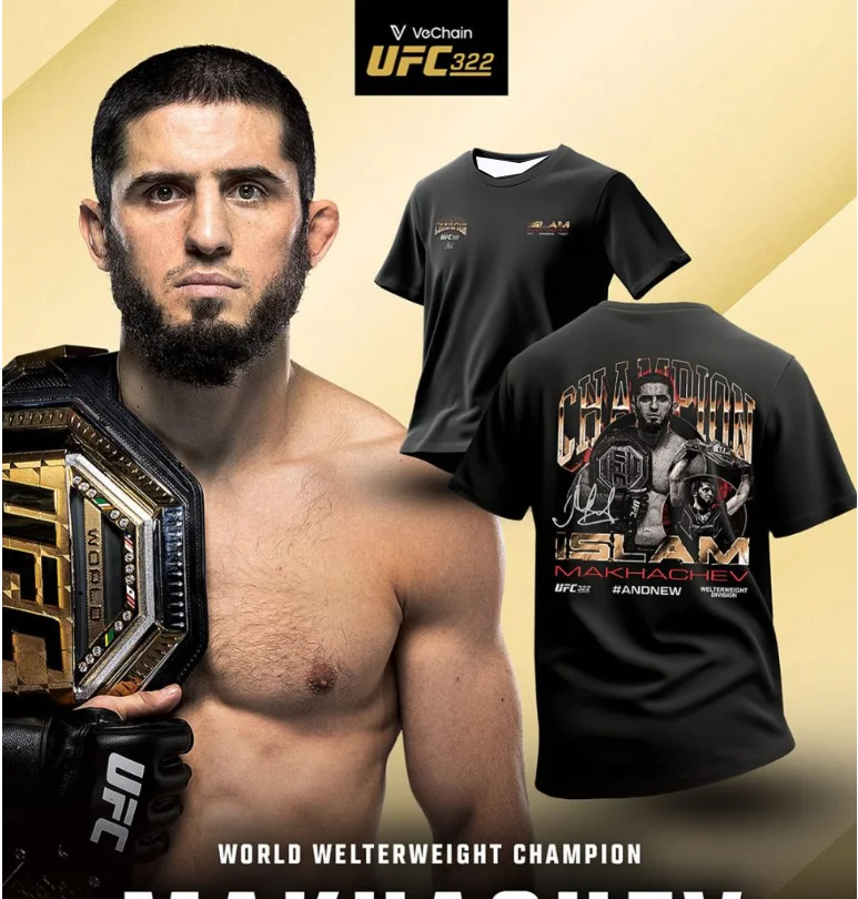 

2026 Islam Makhachev UFC 322 Welterweight Champion Kids/Adults T-Shirt Black Vintage Design Short Sleeve Casual Fan Apparel Y2K
