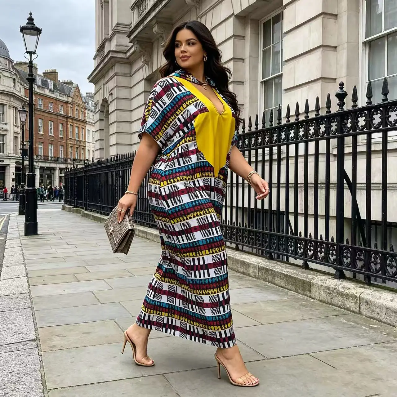 African-style long robe Ankara print mini skirt off-shoulder bow headband plus-size breathable eco-friendly summer adult style