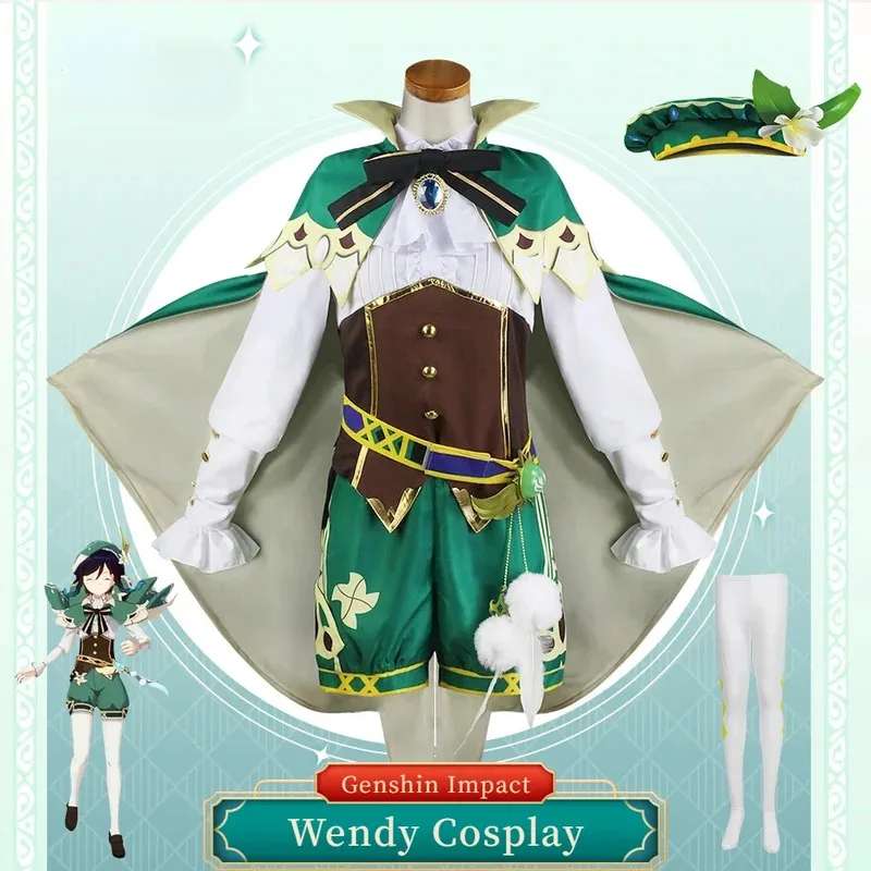 Genshin Impact Venti Cosplay Costume Uniform Wig Shoes Cosplay Anime Chinese Style Halloween Costumes For Women Game Wendi Windy