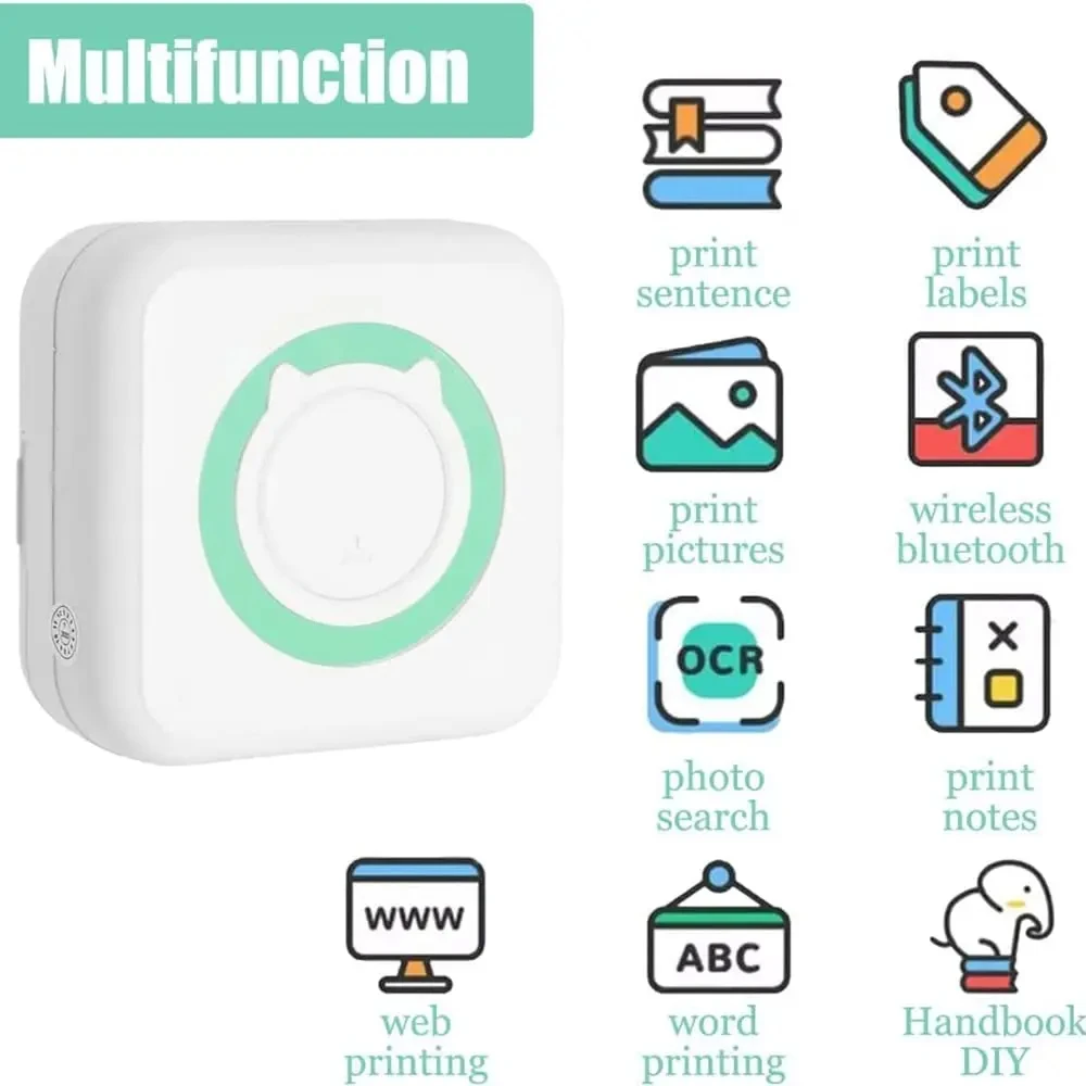 

Mini printer, inkless hot portable printer with built-in 1200mAh battery Wireless Bluetooth Photo printer Paper machine Label Re