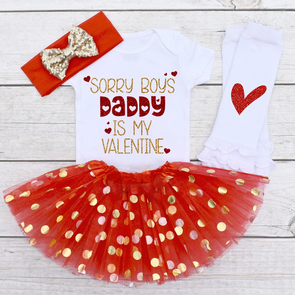 Sorry Boys Daddy Is My Valentine Baby Bodysuit Dress Set Girls Jumpsuit Tutu Skirts Set Newborn Valentine's Party Outfit Dersses