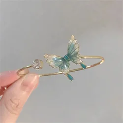 New Style Forest Butterfly Zircon Open Bangle Bracelet Fashion Design Insect Bracelet Daily Matching Jewelry Gift