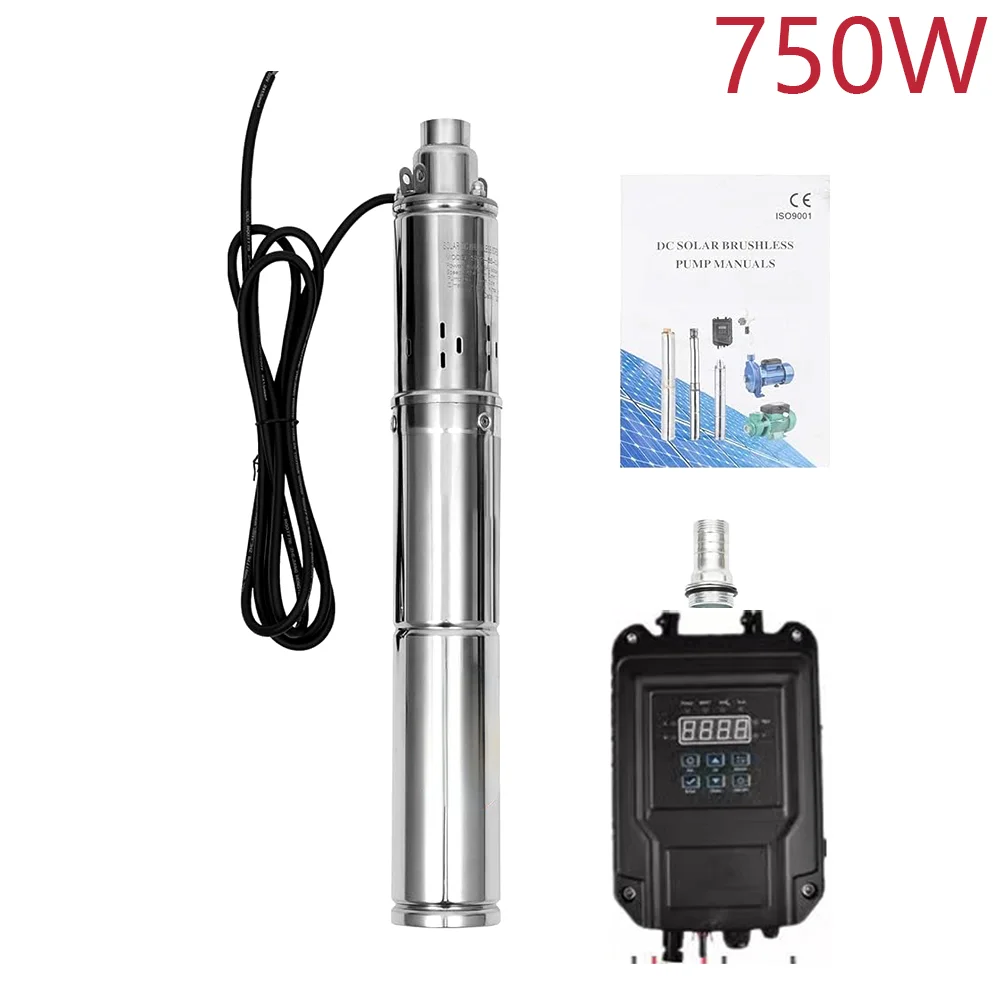 

750W Solar Deep Well Pump With MPPT Controller 140M Head Flow Rate 2000L Per Hour Solar Brushless Submersible Pump