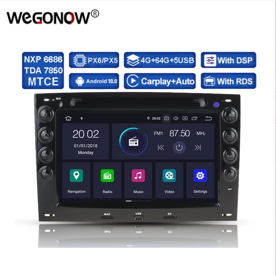 DSP PX5 IPS Android 11 6-ядерный 4G 64G Автомобильный DVD-плеер GPS карта RDS Радио Wi-Fi Bluetooth 5.0 Для Renault Megane 2 ii 2003-2009 2010