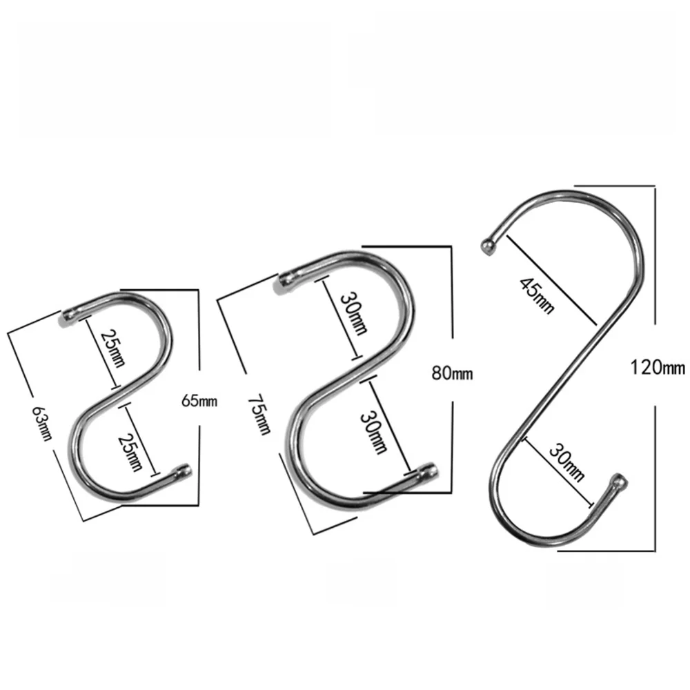 3 Stück Edelstahl S-Form Haken Kleider taschen Handtücher Pflanzen hängen Rack Multifunktion küche Schlafzimmer Geländer s Kleiderbügel Haken