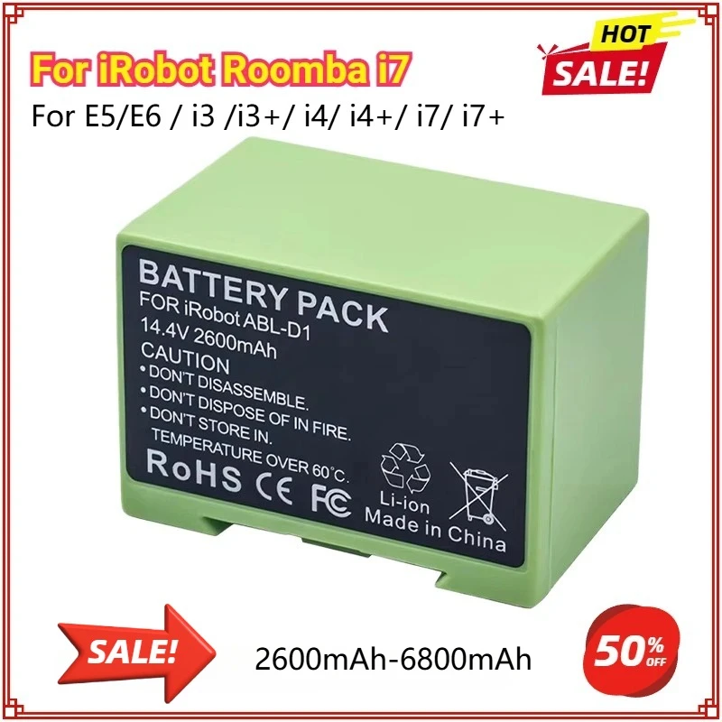 14.4V 2600-6800mAh Battery Replacement for IRobot Roomba E and I Series I7+ E5 7150 7550 I3 3150 I3+ 3550 I4 4150 I4+ 4624864 I7