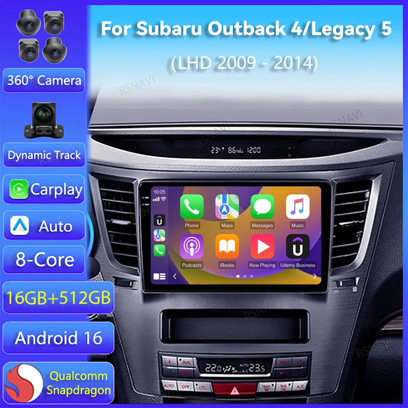 Android 16 Car Radio For Subaru Outback 4 BR Legacy 5 2009 - 2014 LHD Carplay Auto GPS 2Din Head Unit BT DSP Video Stereo Player