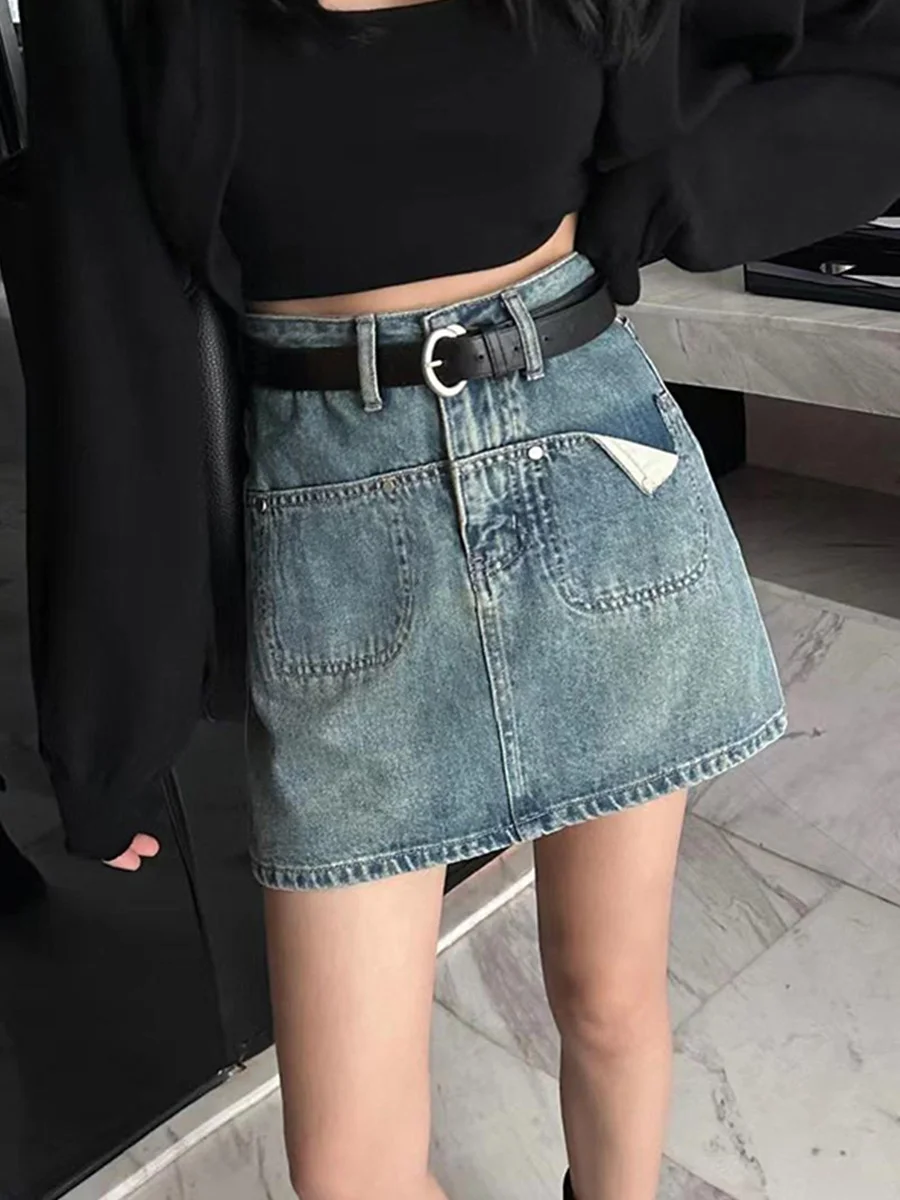 

Джинсовая юбка-шорты больших размеров для женщин, с высокой талией, А-силуэт, облегающая, для фигуры типа «груша», в корейском стиле, для повседневной носки