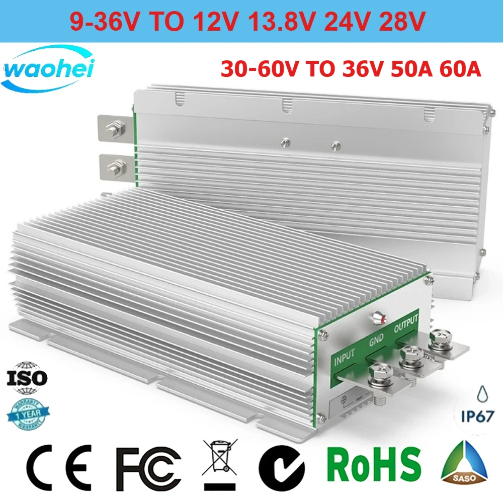 

Wide Voltage Input 9-36V to 12V13.8V24V28V 50A-100A Voltage Regulator Buck 30-60V to 36V50A 60ADC DC Power Converter Transformer