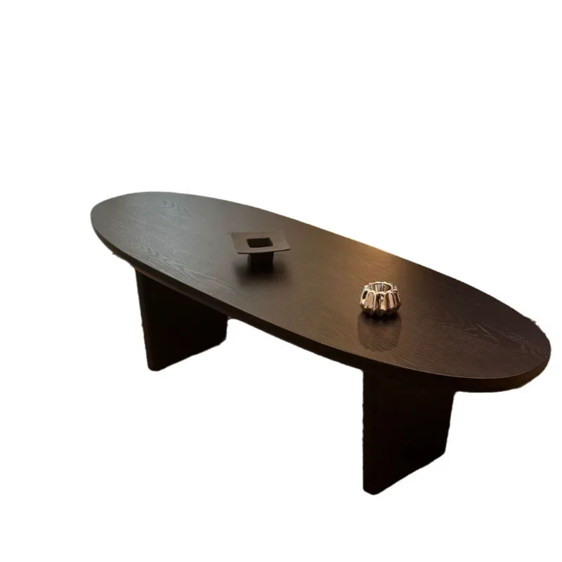 

Nordic solid wood coffee table wabi sand wind black oval small tea table simple medieval log