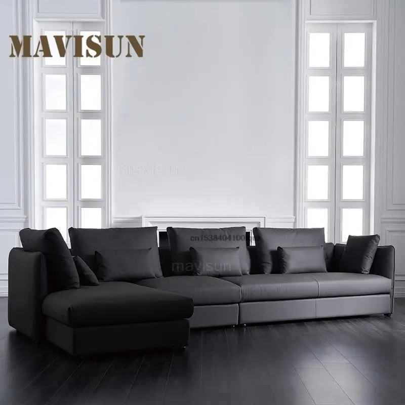 Modern Leather Corner Sofa Chaise Sets For Living Room Leather Couch Black Home Furniture Simple Designer Villa Living Room Sofa