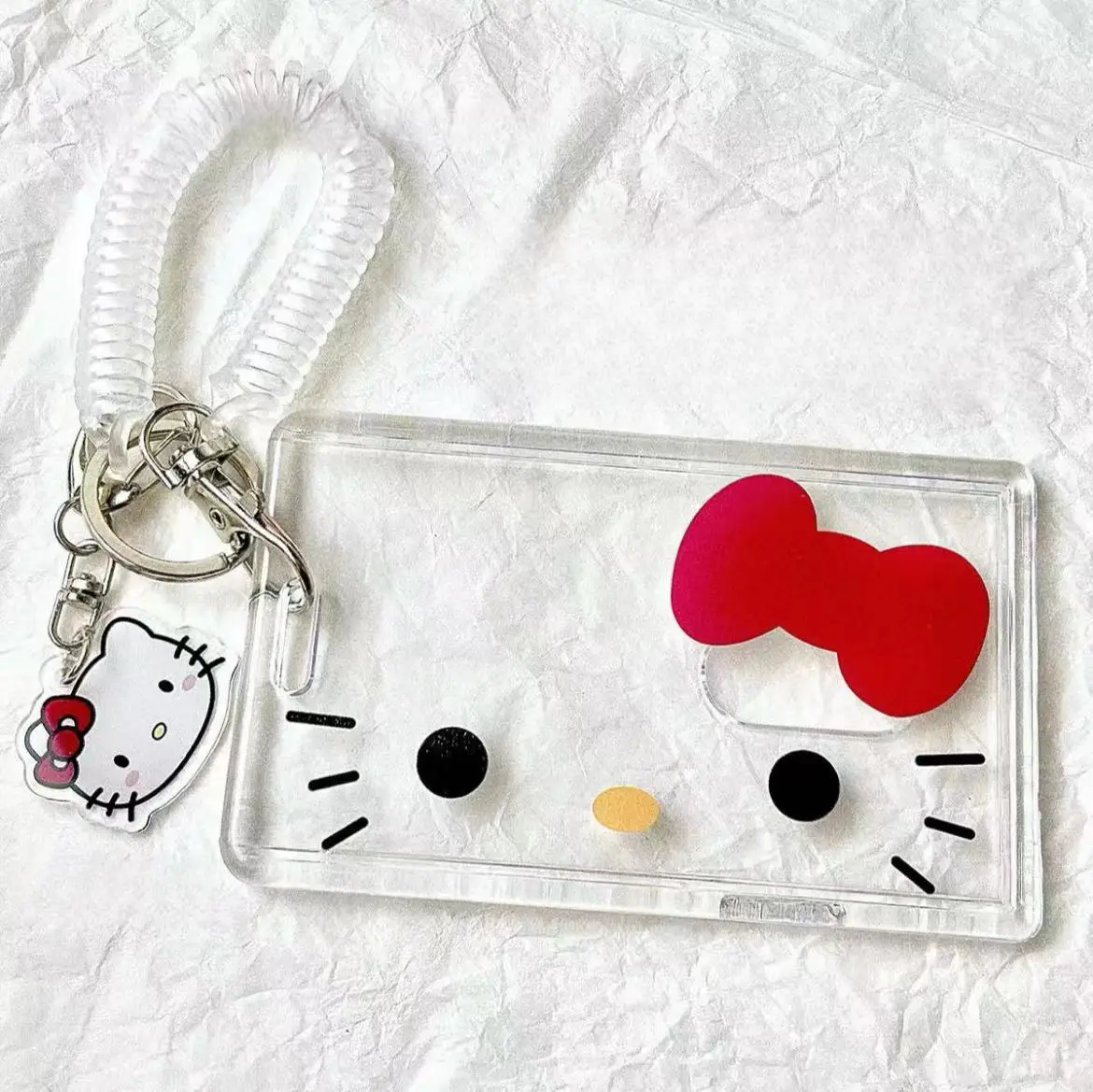 Sanrio Hello Kitty Transparent Card Holder Clear Photo Cover Cartoon Badge Card Case Keychain Chain Household Goods Kawaii