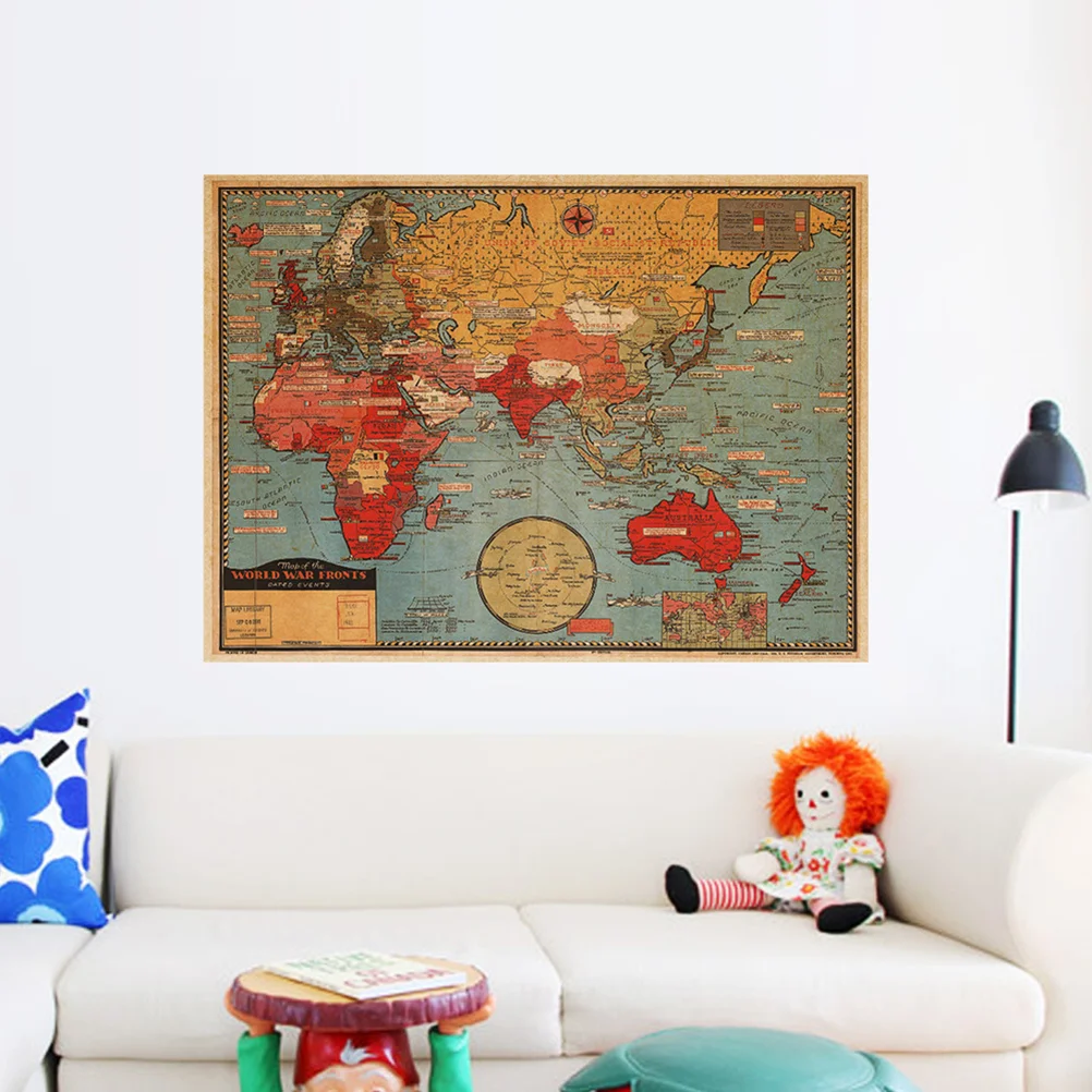 Vintage Map Wall Decal Kraft Paper Poster Wallpaper Mural for Home Office Decor 70x50cm