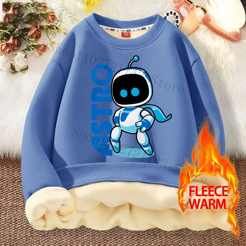 Astro Bot Lamb Wool Hoodie Children Anime Cartoon Round Neck Sweatshirt Boys Girls Winter Fashion Hip Hop Pullover Kids Clothes