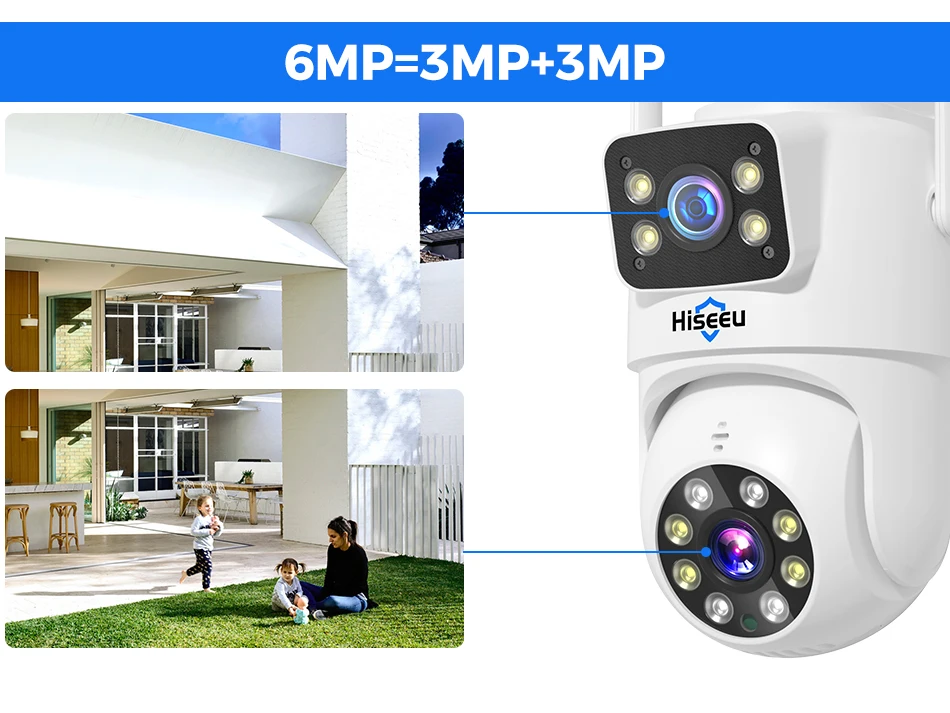 Hiseeu H.265 10CH NVR 3K 6MP Surveillance System Dual Lens Smart PTZ IP Camera Color Night Vision Auto Tracking WiFi CCTV System