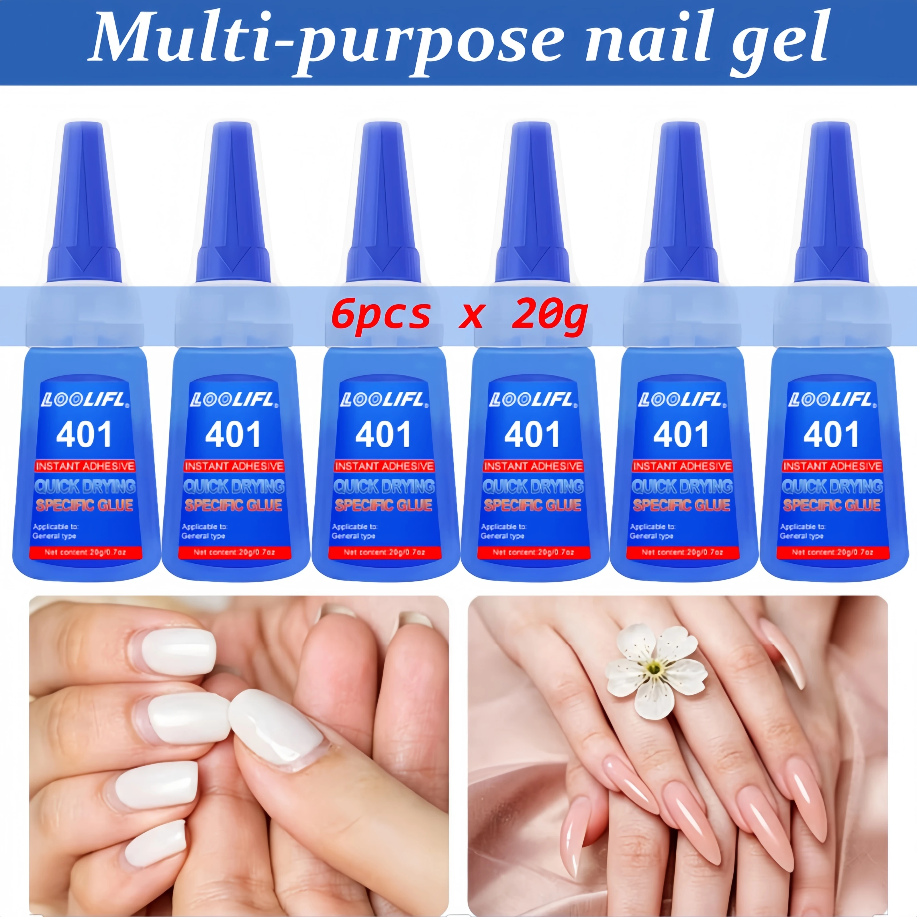 1-6Pcs 20g Super Strong Nail Glue Suitable for Nail Tips, Acrylic Nails, and Press-On Nails | No Uv Light Needed / Long-Lasting / Quick-Drying / DIY Instant Adhesive