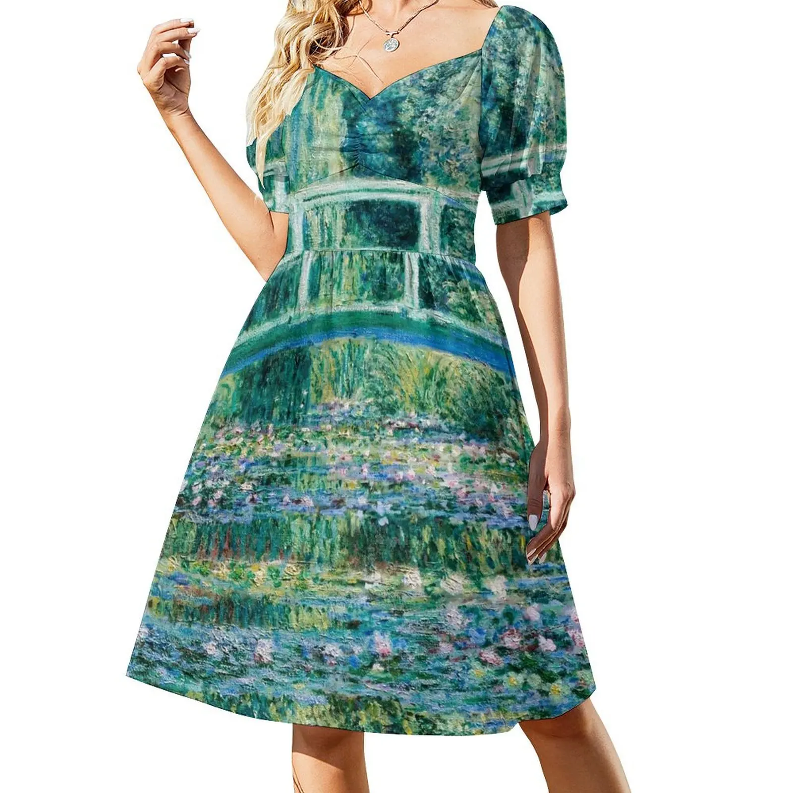 

1899-Claude Monet-Water Lilies and Japanese Bridge Short Sleeved Dress dresses with long sleeves women's dresses luxury Dress