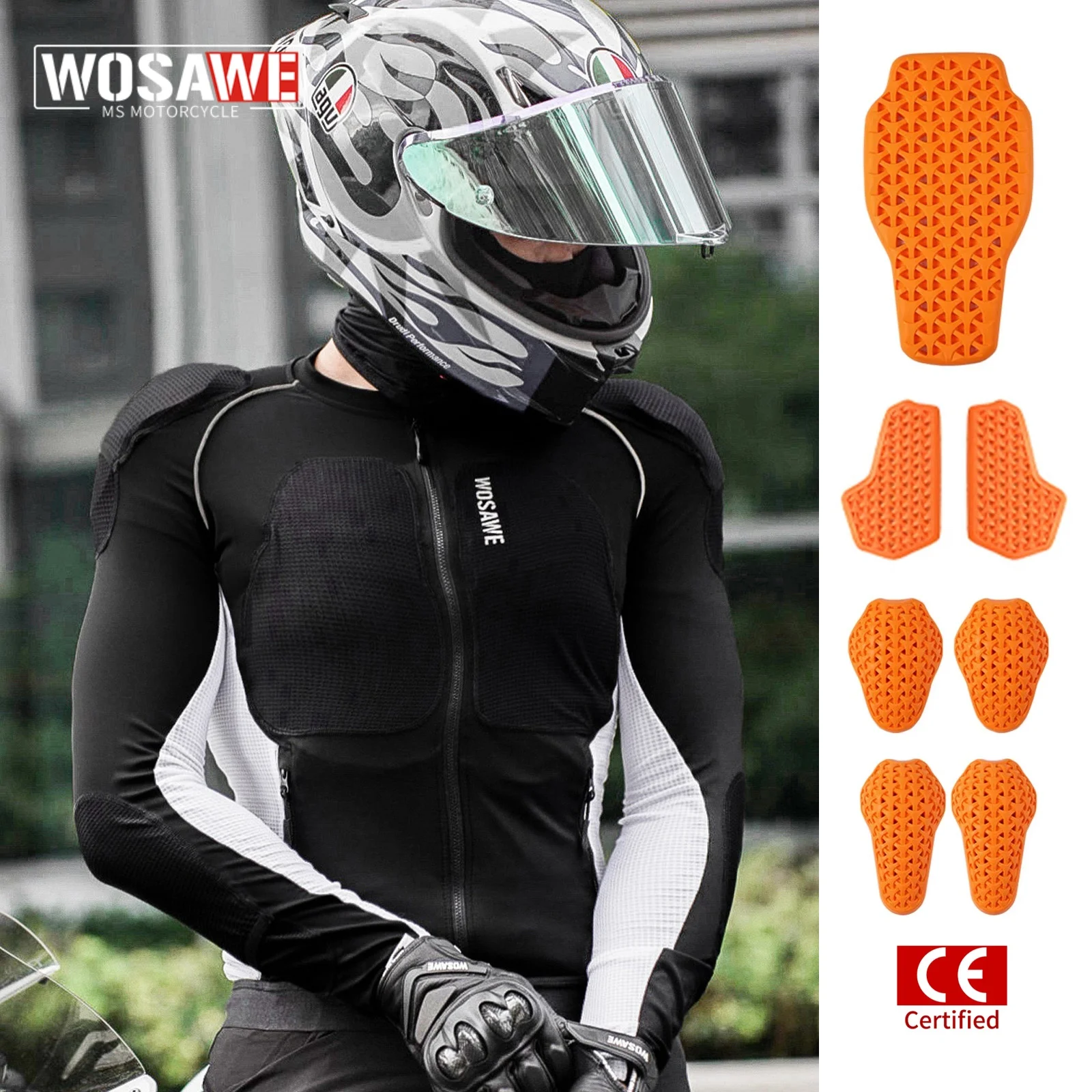 

WOSAWE Motorcycle Armor Jacket Summer Riding with 7Pcs Set CE Protective Gear Soft Breathable Mesh Top Body Protector Equipment