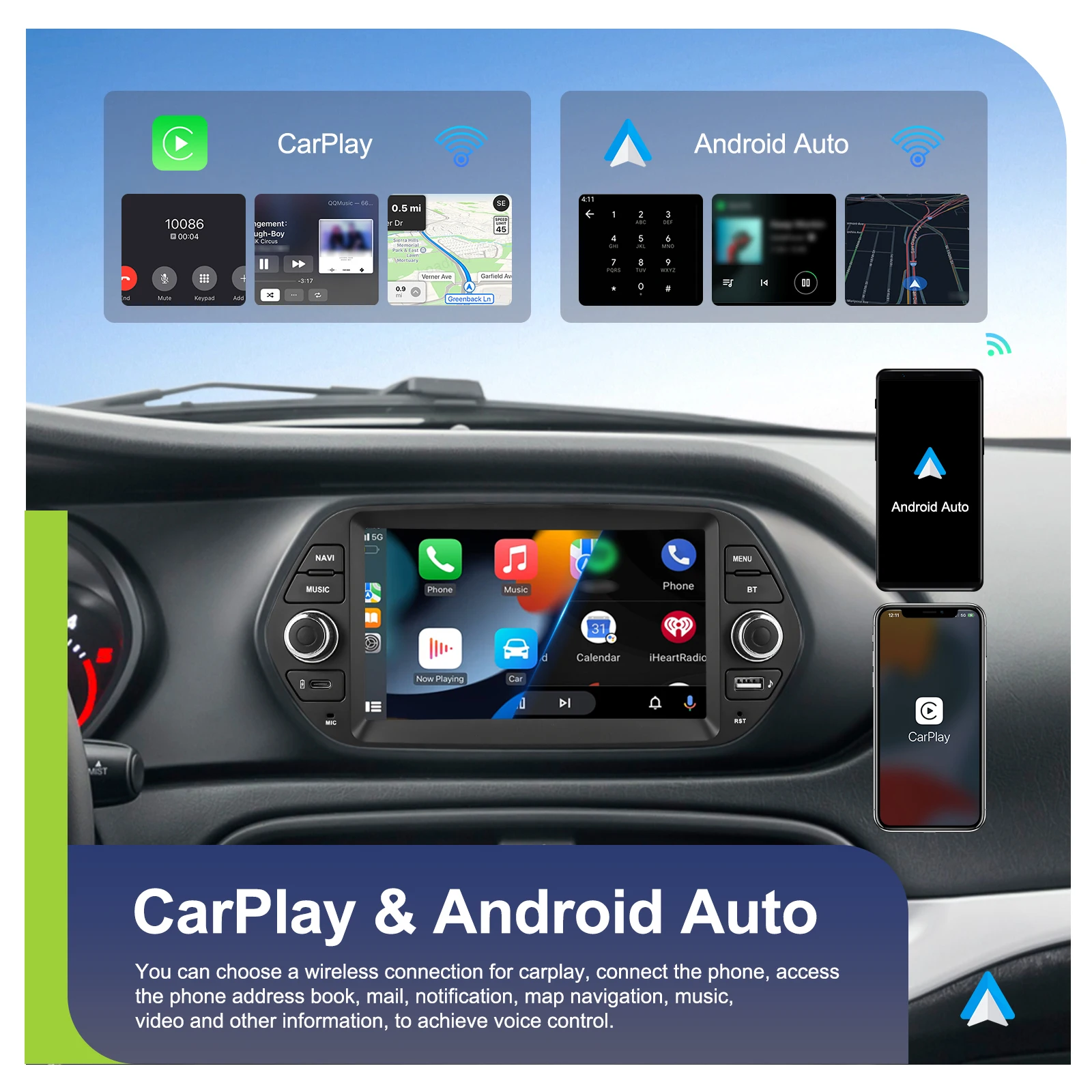 Podofo Android Carplay Samochodowy Odtwarzacz Multimedialny 7'' Dotykowy Ekran Radio Samochodowe Audio Bluetooth GPS Mirror Link WIFI Odbiornik FM Radio Specjalizowany Odtwarzacz Dźwięku do FIAT TIPO