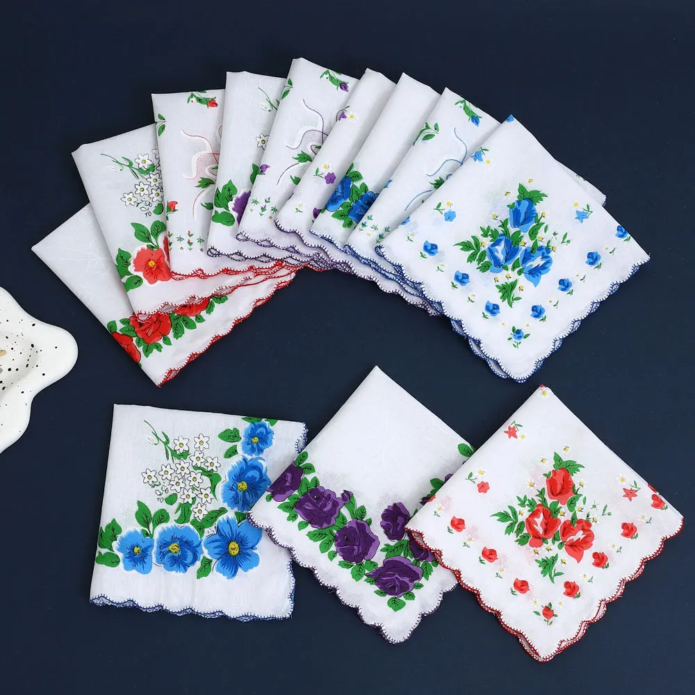 12 Packs of Women's Pure Cotton Printed Handkerchiefs, Pure Cotton Handkerchiefs, Wedding Bride Souvenirs, Flap Pocket Pants Scarf