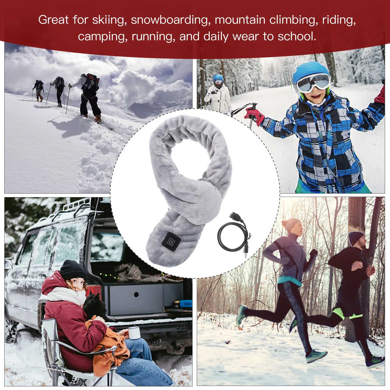 

Usb Heated Warmer Outdoor Unisex Scarf 3 Temperature Warm Scarf Levels Neck Warmer Warm Neckerchief Unisex Outdoor Grey