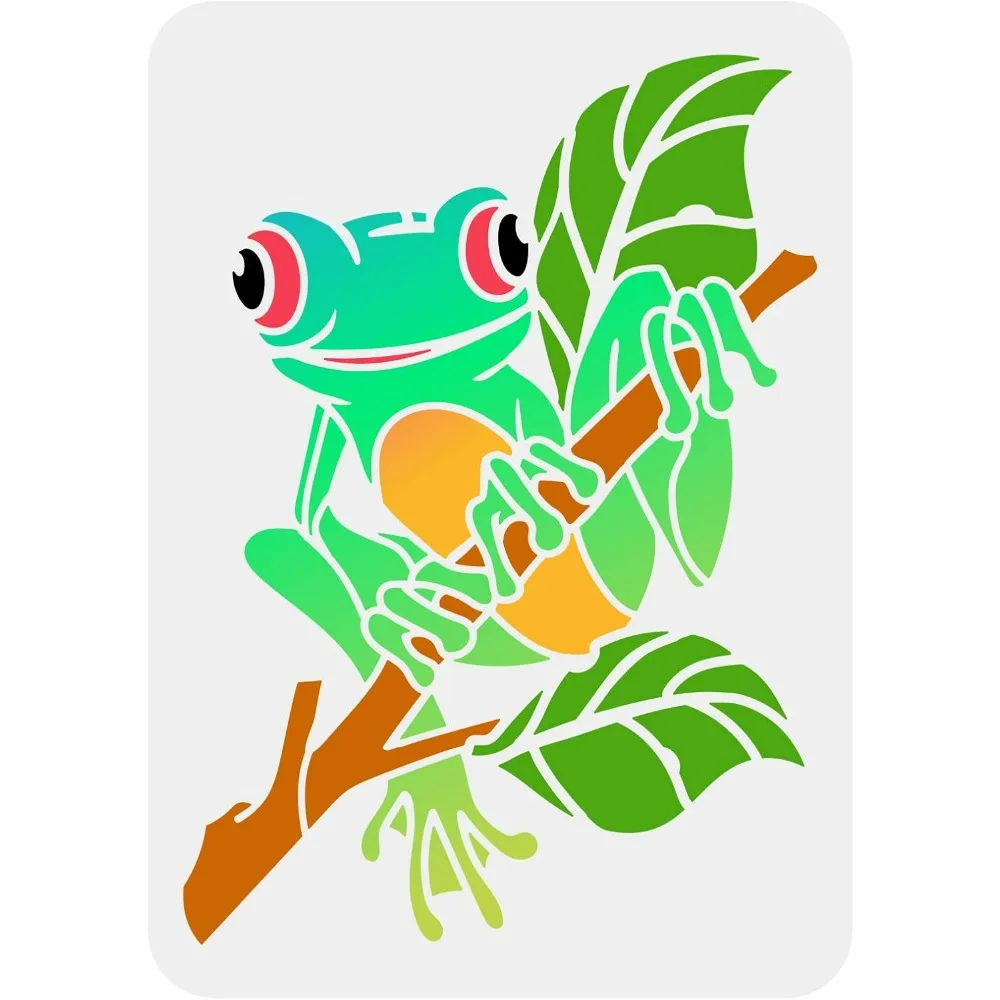 Tree Frog Painting Stencil 8.3x11.7inch Reusable Frog on Tree Pattern Drawing Template DIY Art Rainforest Tree Frog Stencil