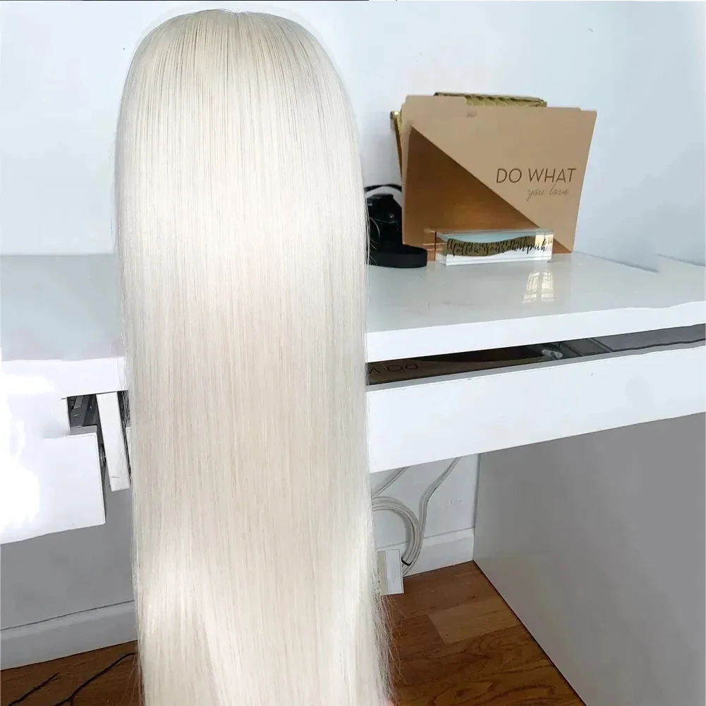 Platinum Blonde Synthetic Lace Front Wigs For Women Long Straight Wig Free Part Daily Hair Wigs Heat Resistant Fiber Use