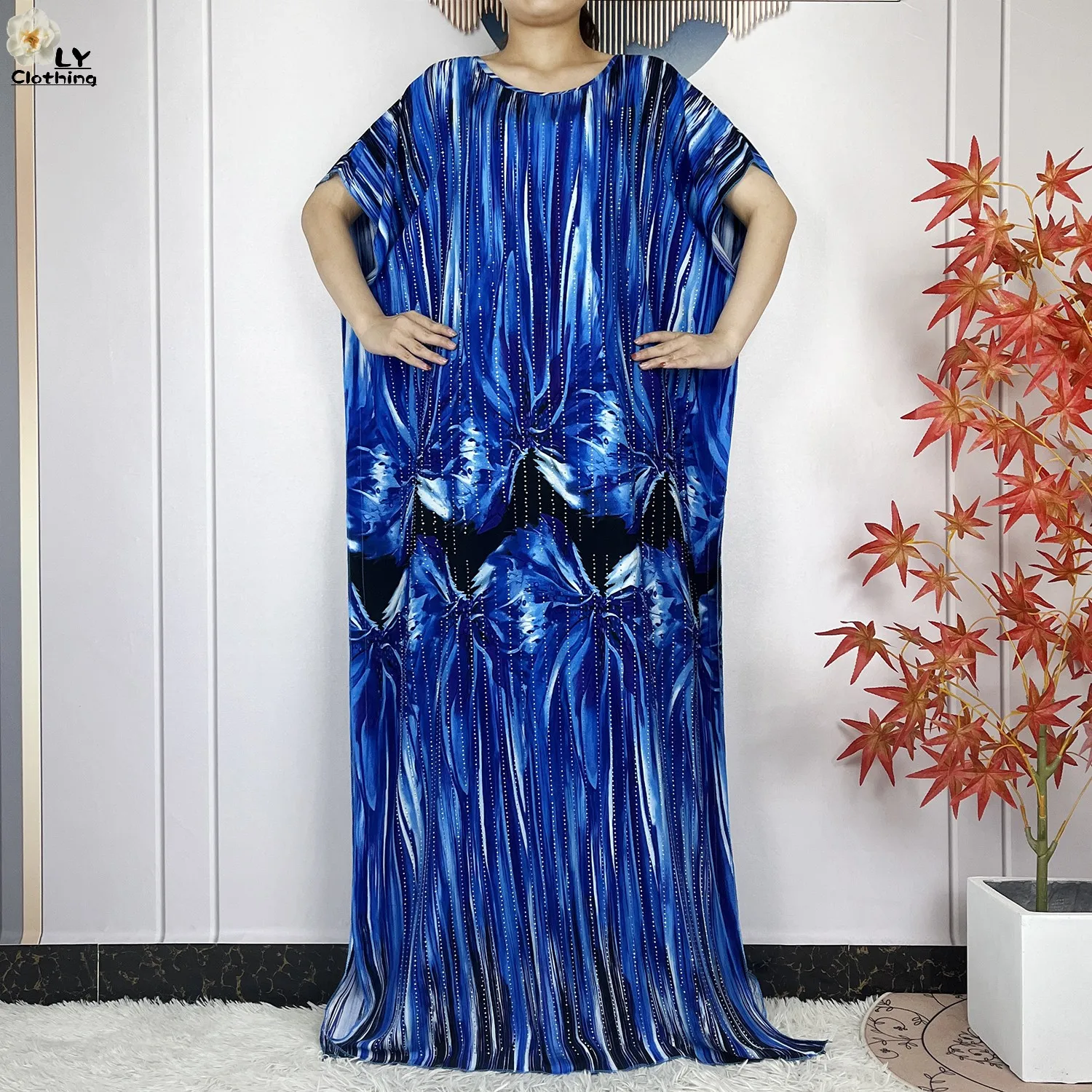 2024 Dubai Fashion Party For Women Dresses With Big Scarf Cotton Tie-Dyed Short Sleeves Lady Elegant Maxi African Abaya Clothing