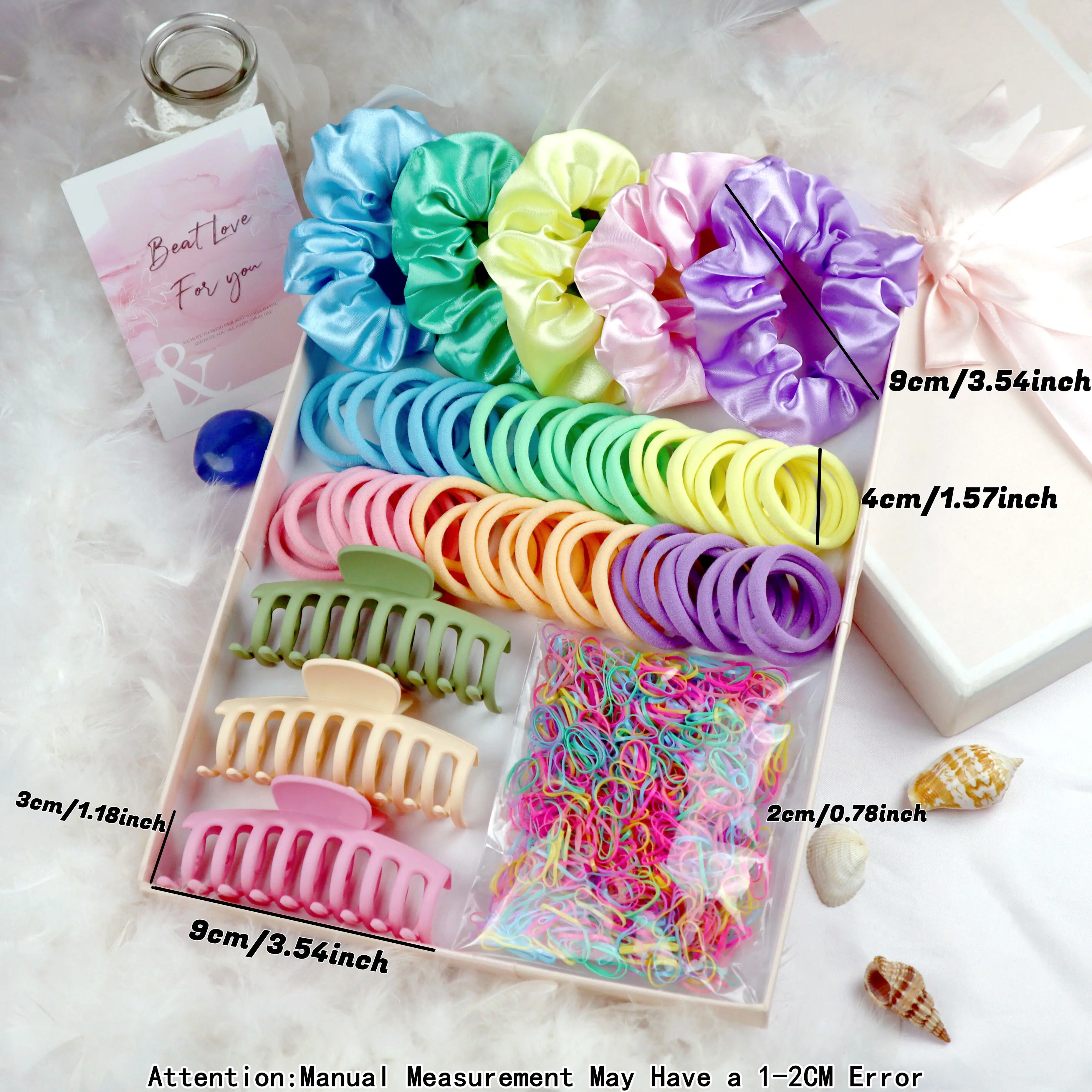 1058/1061PCS Buntes Haar-Accessoire-Set, mit Dickdarm-Haarringen, kleinen Gummibändern oder Haarspangen.