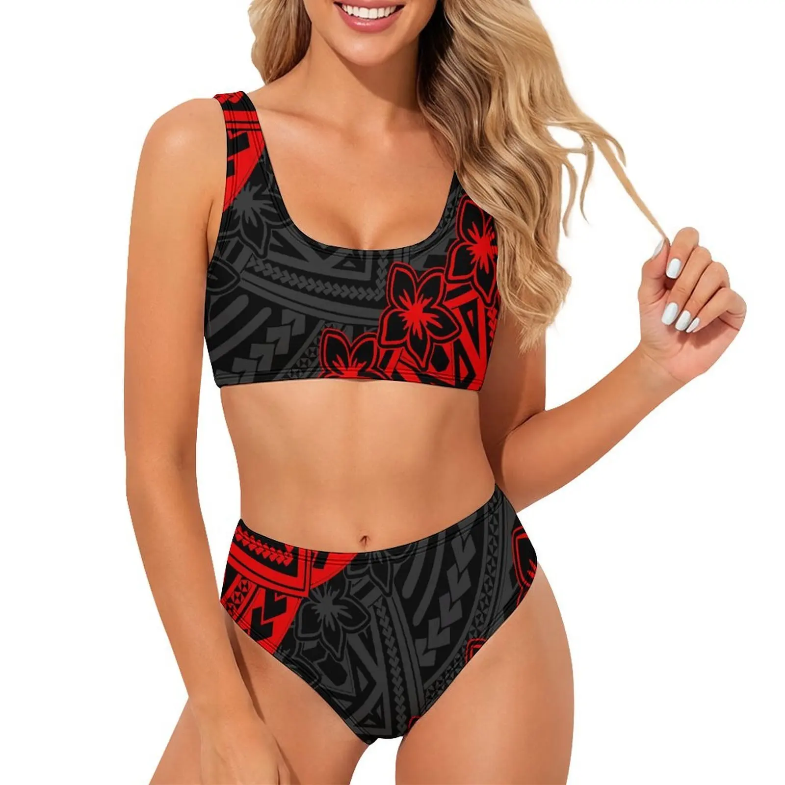 Summer New Women'S Swimwear Set - Polynesian Tribe Design Sporty Style Customizable Women'S Beach Comfortable Bikini