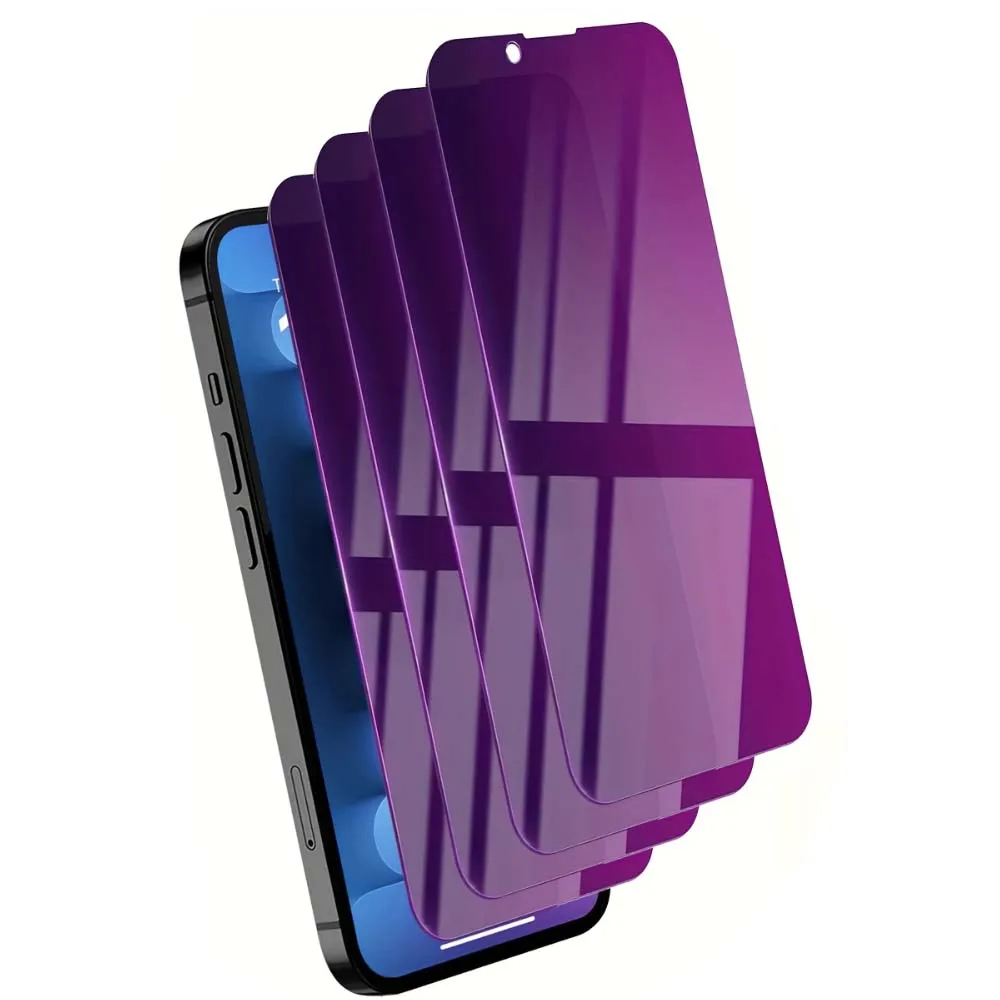 4 szt. Fioletowe folie ochronne na ekran z pełnym zakryciem, blokujące światło niebieskie, zapewniające prywatność, do iPhone 17 16 15 14 13 12 11 Pro Max Plus 17Air 16e XS Max — 2