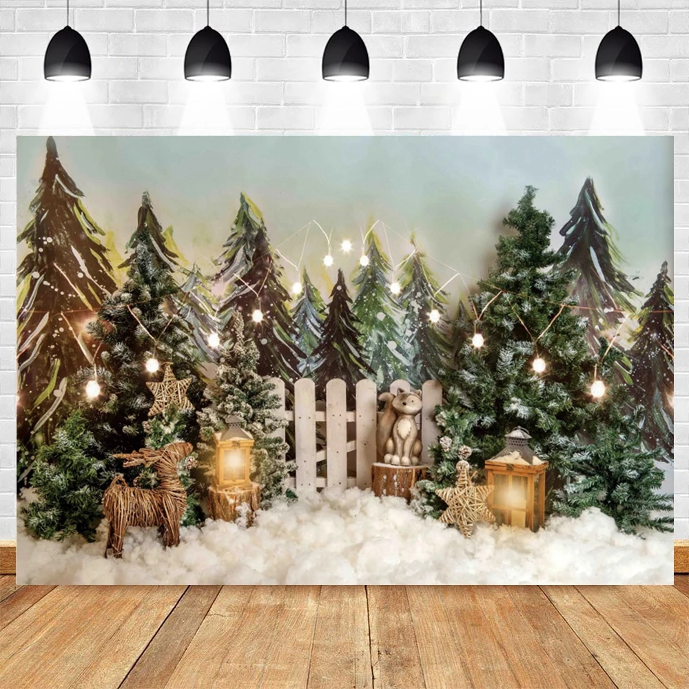 Merry Christmas Photography Backdrop Winter Christmas Tree Gifts Fireplace Family Party Birthday Decoration Photo Background