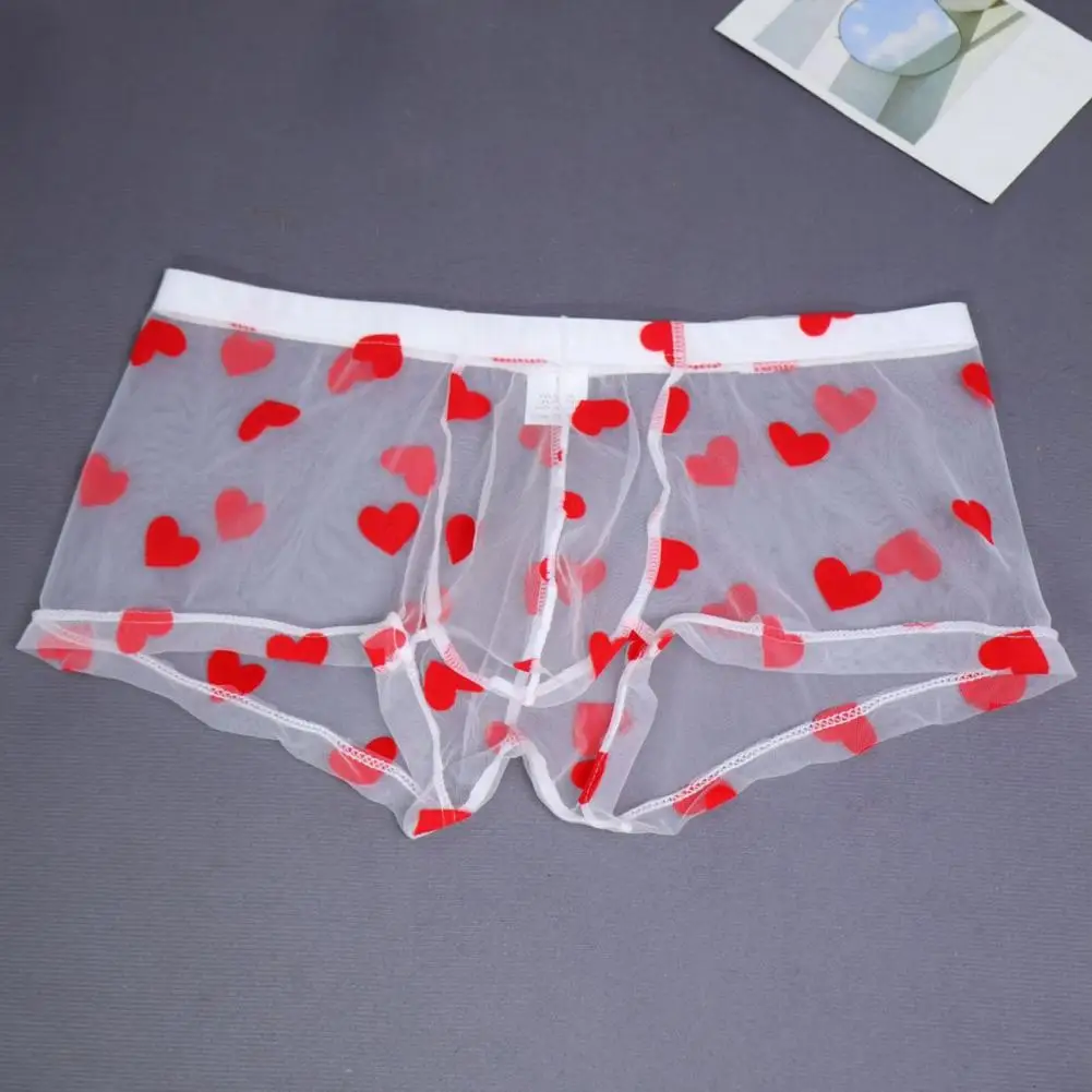 

Men's Elastic Mid-Rise Boxer Briefs with Honeycomb Mesh Design - Heart Pattern Sexy Underwear for Anniversary & Romantic Gifts