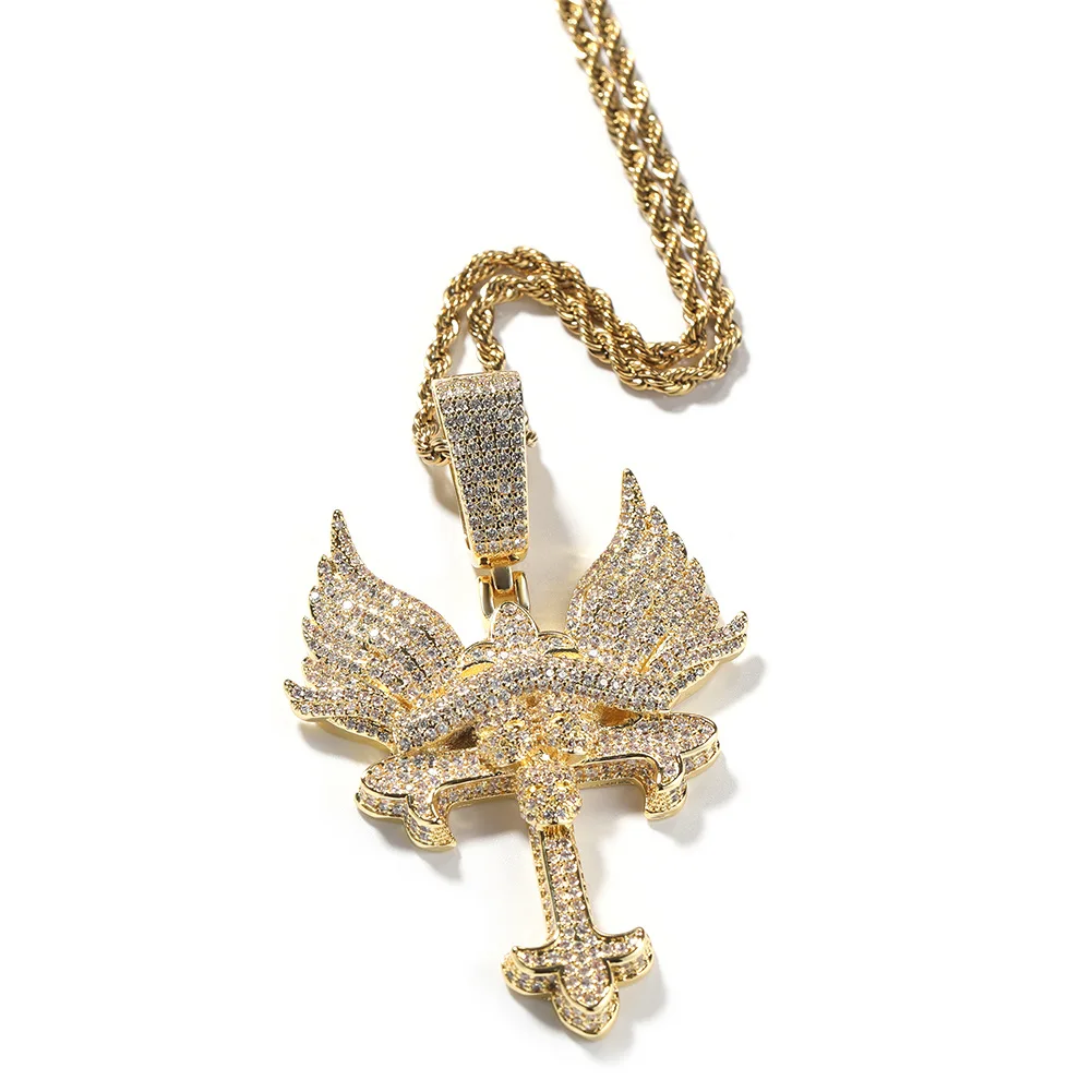 

Men's and women's necklaces plated with 18k gold zircon creative cross hip-hop rock fashion jewelry party accessories
