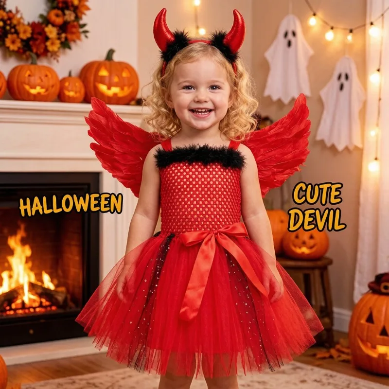 Little Devil Vampire Puff Dress,Halloween Party Cosplay Costume, Role Play Outfit for Holiday Birthday Stage Performance Festive