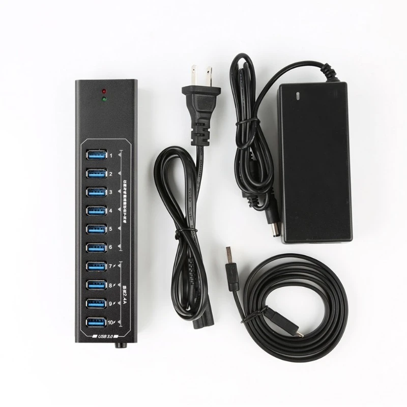

USB3.0 splitter 10 ports with power supply, computer desktop high-speed expansion hub