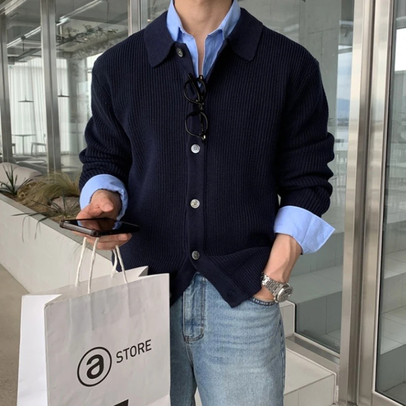 Streetwear Zip Up Sweater Cardigan Men Autumn Winter Casual Sweatercoat Men's Baggy Thicken Thermal Knitted Cardigans Male Top