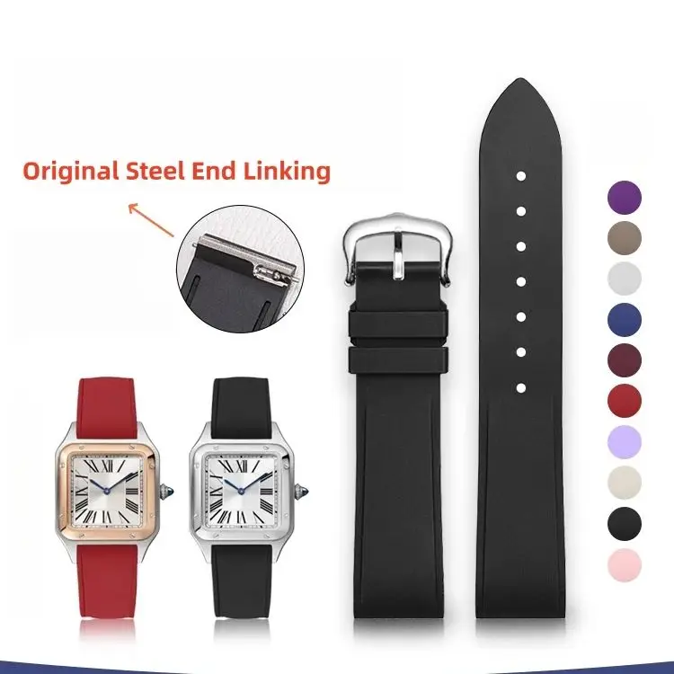 

Подходит для Cartier Dumont FKM резиновый ремешок для часов со стальным наконечником, средний большой размер для мужчин, ремешки для часов 15,5 мм 17,5 мм