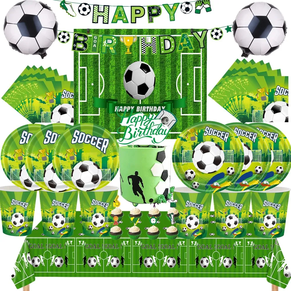 Soccer Football Birthday Party Decoration Soccer Sports Foil Number Balloon Football Theme Paper Tableware Plate Napink Supplies