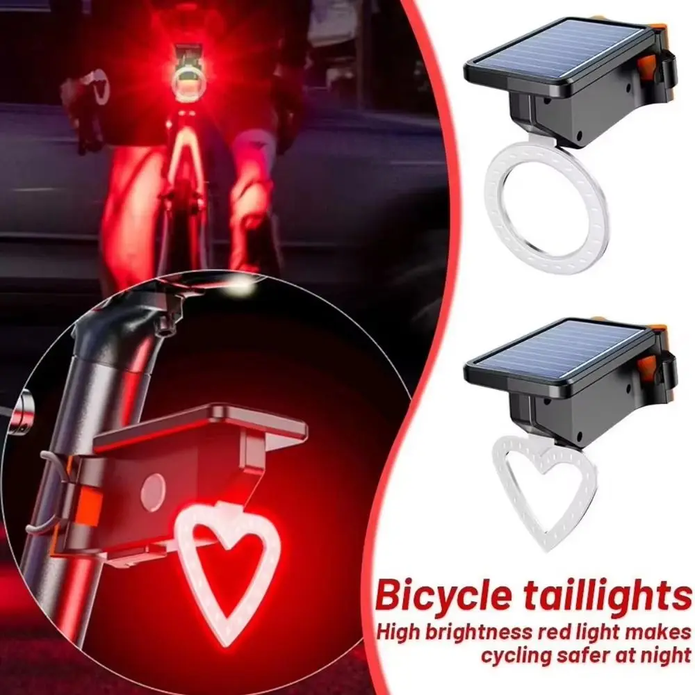 Waterproof Solar Bike Taillights Round&love Shape 3 Modes Emergency Warning Lights High Brightness Easy To Install