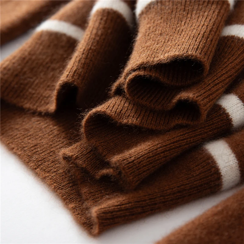 เสื้อสเวตเตอร์แคชเมียร์แท้ 100% สำหรับผู้หญิง คอกลม แขนยาว สไตล์สั้น สีบล็อค สำหรับฤดูใบไม้ร่วงและฤดูหนาว เสื้อถักแคชเมียร์ยอดนิยม