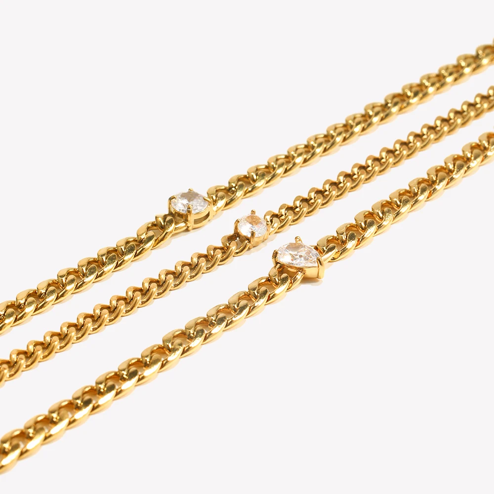 E.B.belle Round Water Drop Zircon Chain Bracelet Waterproof 316L Stainless Steel Accessories 18K Gold Plated Bracelet for Women