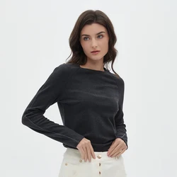 K1967L Luxury women's Clothing high quality combed cotton stretch base shirt autumn and winter long sleeve t-shirt