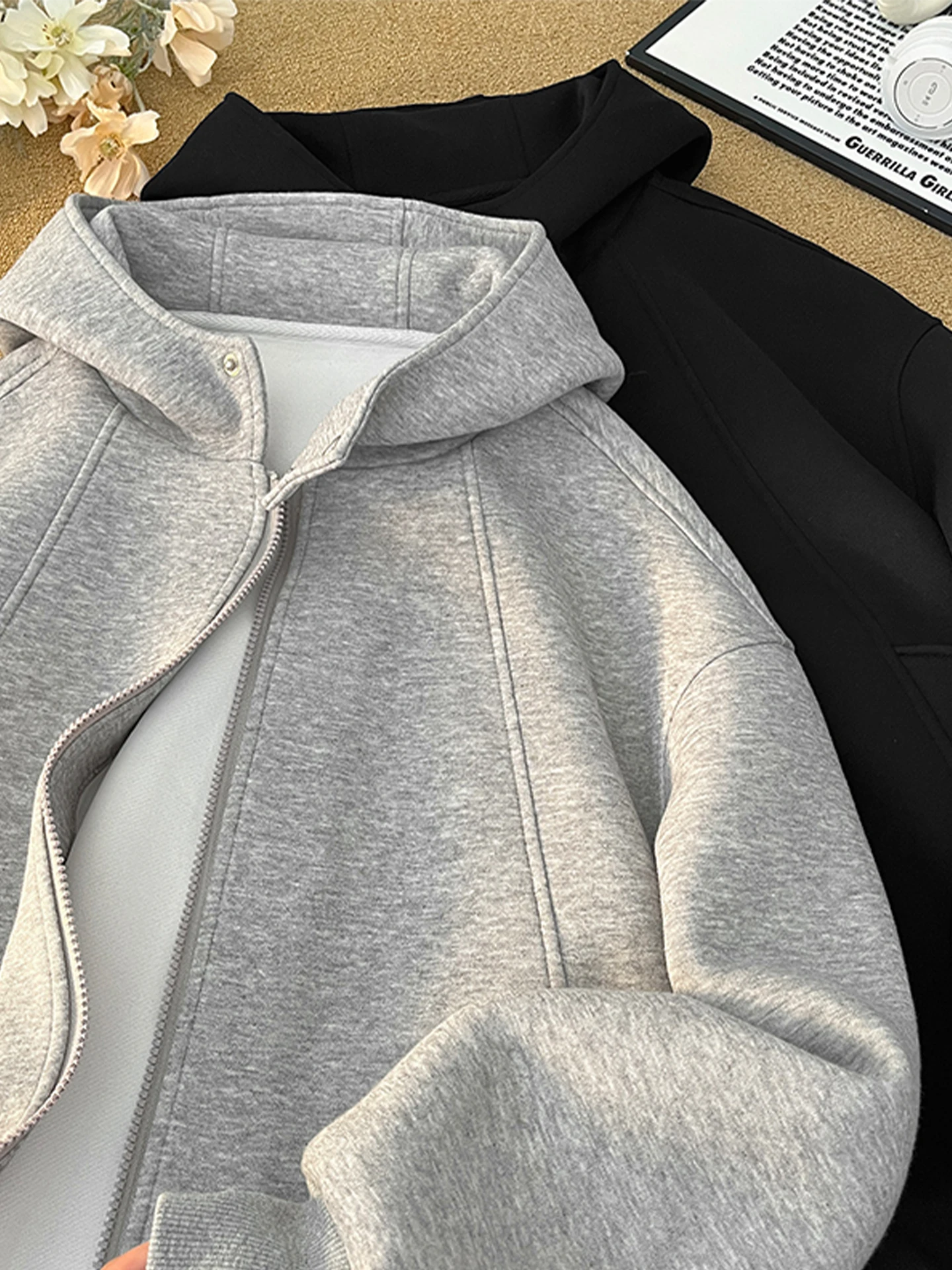 

American Sle Zipper Hoodie Men's Heavyweight Trendy Oversize Casual Loose Fit Long Sve Breathable Wear Resistant Coat