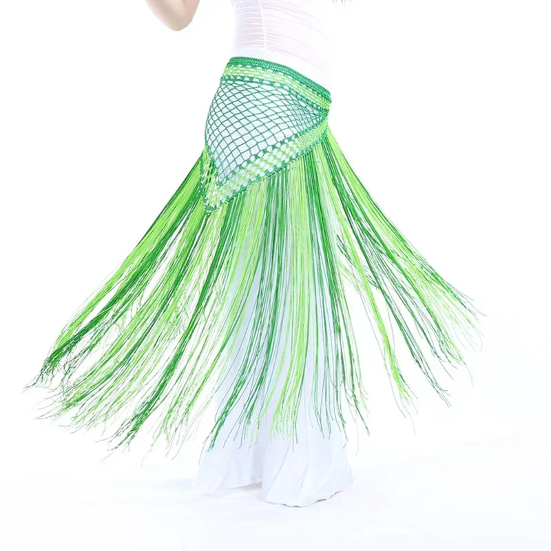 إكسسوارات ملابس الرقص الشرقي ، نمط الأرجنتين ، حزام مثلث شرابة طويلة ، كروشيه اليد ، وشاح الورك الملون