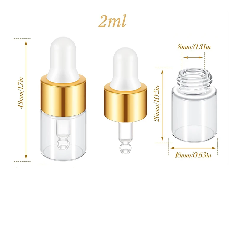 10/30pcs Glass Perfume Bottle 2ml 3ml 5ml Essential Oil Dropper Bottle With Gold Cap Refill Travel Perfume Bottle Pipette Bottle